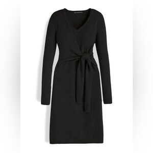 Peruvian Connection Black 100% Royal Alpaca Tie Front Faux Wrap Sweater Dress S